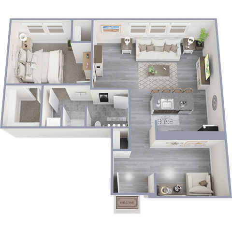 Floor plan for 1 bed, 1 bath, 780 sqft